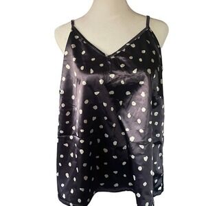 Bolongaro Trevor Womens Polka Dot Satin Camisole Top M Navy Blue Chic Minimalist